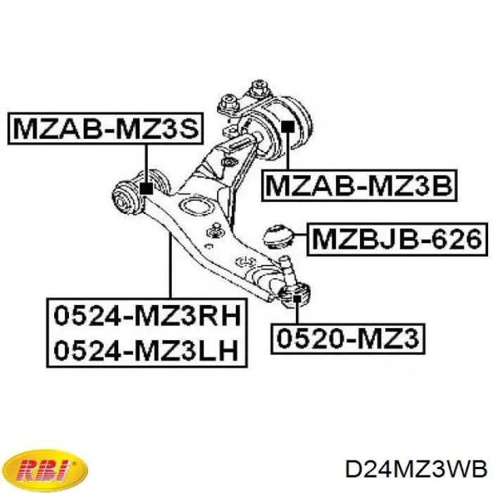 Bloco silencioso dianteiro do braço oscilante inferior RBI D24MZ3WB preço, a partir de 26,15 USD