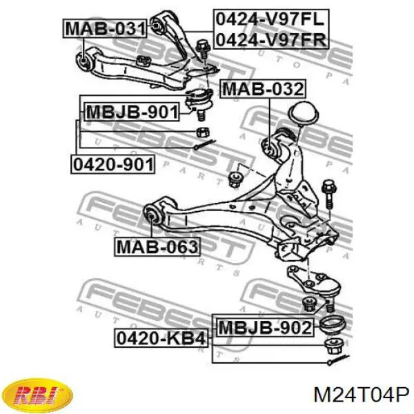 Bloco silencioso dianteiro do braço oscilante superior RBI M24T04P preço, a partir de 7,33 USD