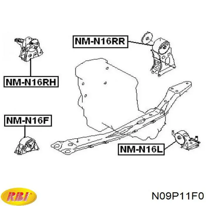 Coxim (suporte) dianteiro de motor (bloco silencioso) N09P11F0 RBI