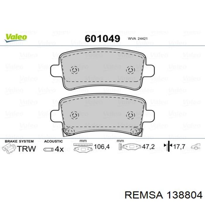 Sapatas do freio traseiras de disco Remsa 138804 preço, a partir de 37,75 USD