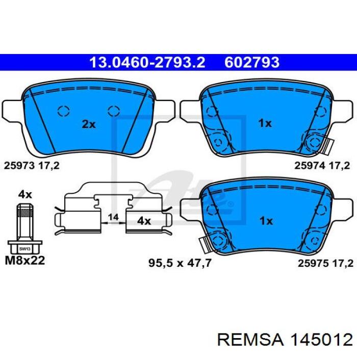 Sapatas do freio traseiras de disco Remsa 145012 preço, a partir de 25,57 USD