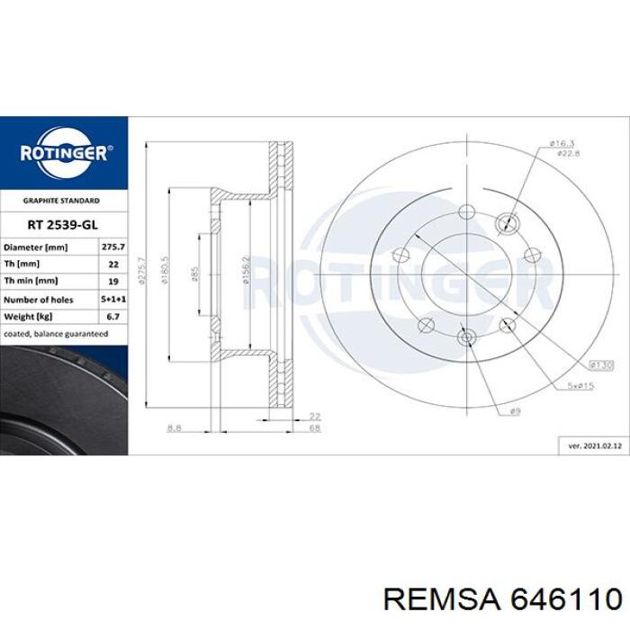 Compre 646110 Remsa Disco do freio dianteiro