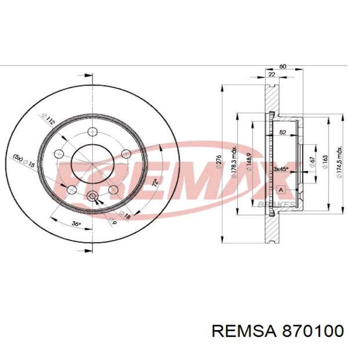 870100 Remsa Disco do freio dianteiro