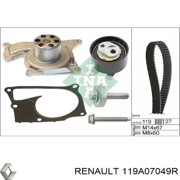 Correia do mecanismo de distribuição de gás, kit Renault (RVI) 119A07049R preço, a partir de 138,98 USD