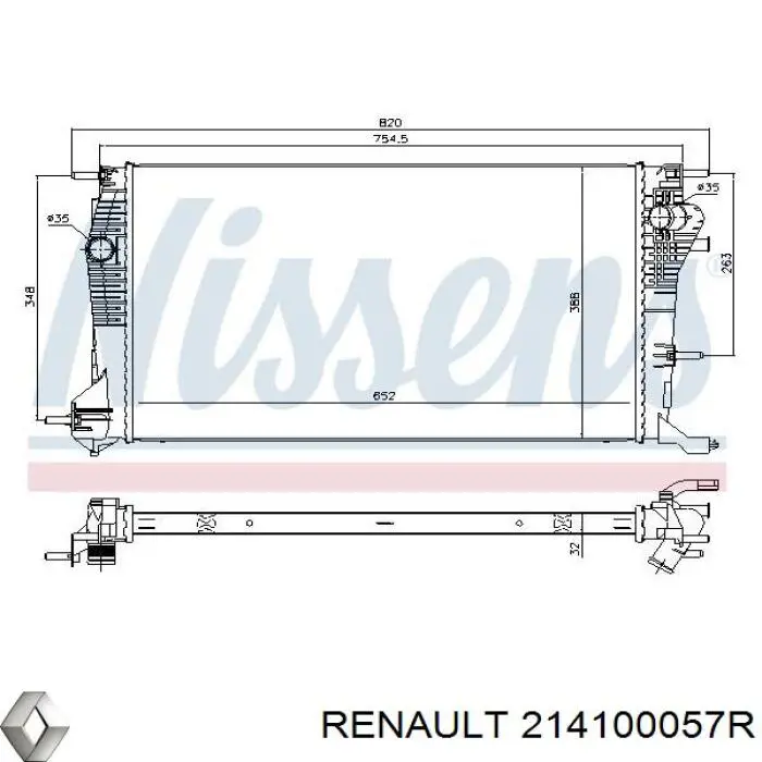 214100057R Renault (RVI) Radiador de esfriamento de motor