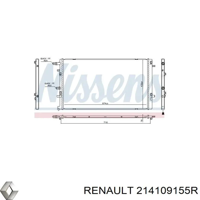 214109155R Renault (RVI) Radiador de esfriamento de motor adicional