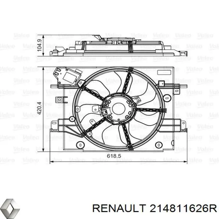 Ventilador elétrico de esfriamento montado (motor + roda de aletas) Renault (RVI) 214811626R preço, a partir de 126,63 USD