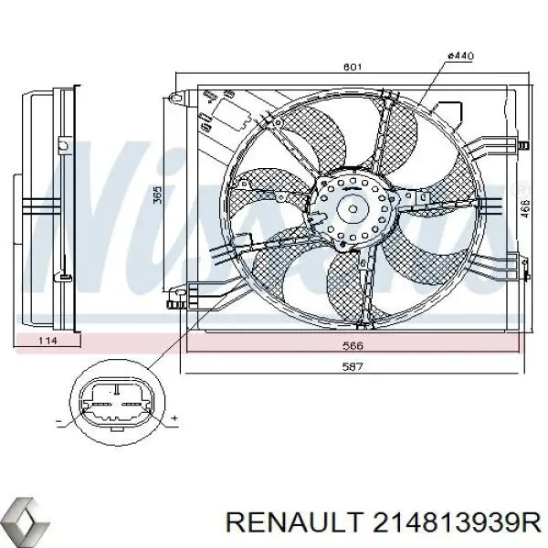 214813939R Renault (RVI) Ventilador elétrico de esfriamento montado (motor + roda de aletas)