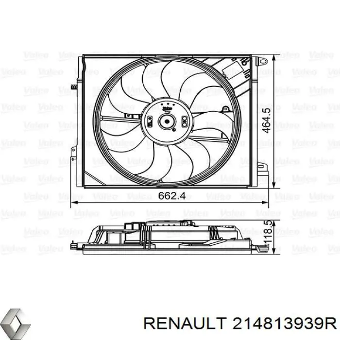Ventilador elétrico de esfriamento montado (motor + roda de aletas) Renault (RVI) 214813939R preço, a partir de 187,28 USD
