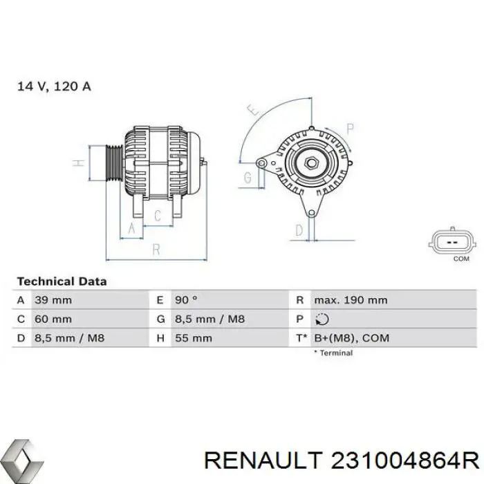 Gerador Renault (RVI) 231004864R preço, a partir de 110,67 USD