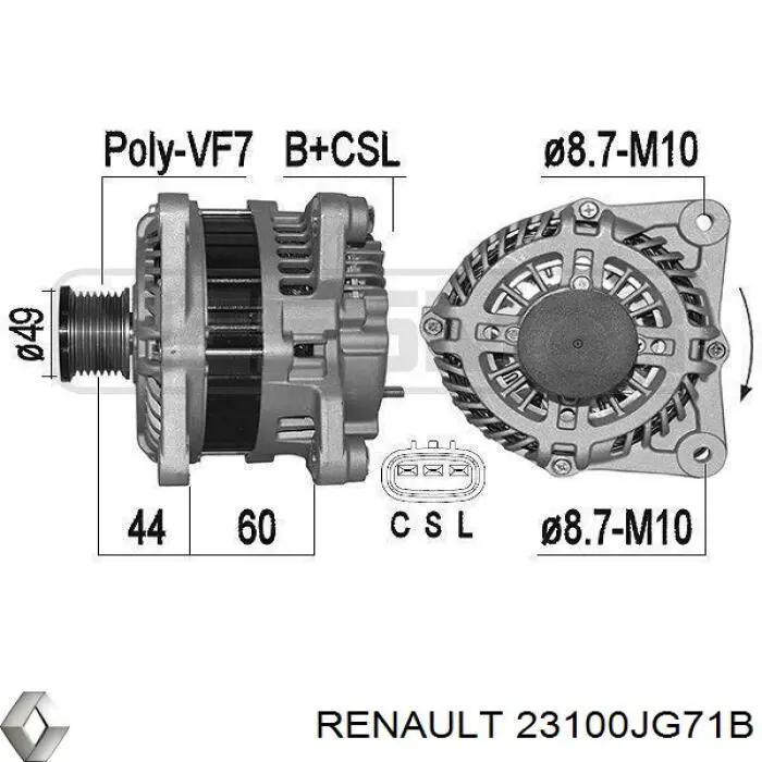 Gerador Renault (RVI) 23100JG71B preço, a partir de 86,83 USD