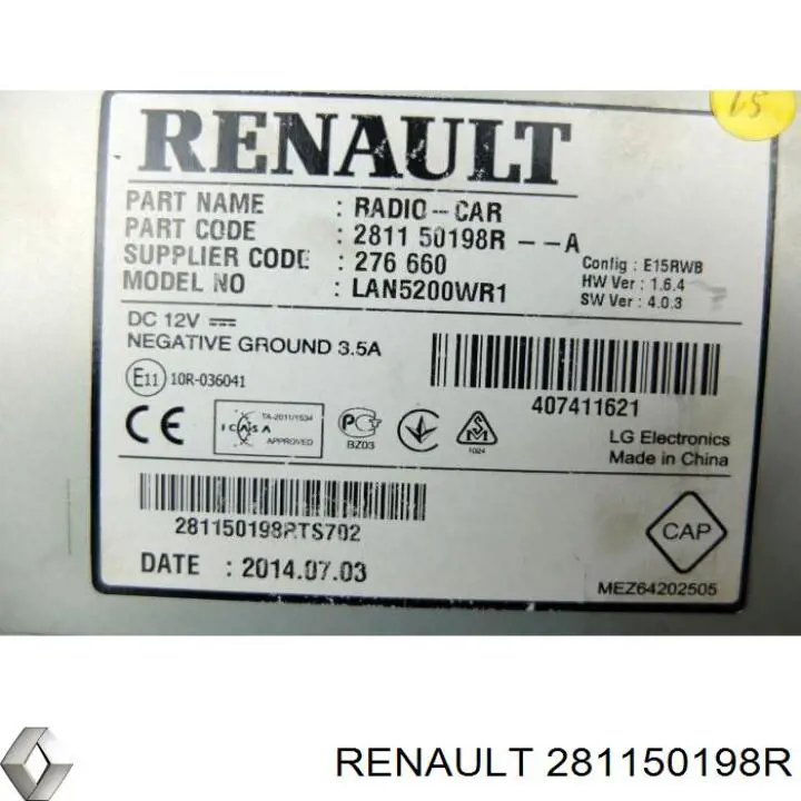 281150198R Renault (RVI) Aparelhagem de som (rádio AM/FM)