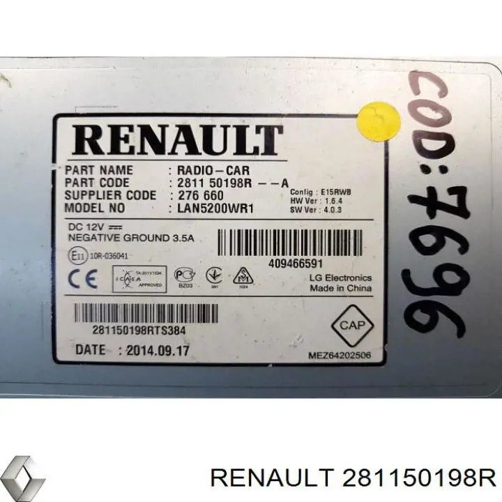 281150198R Renault (RVI) Aparelhagem de som (rádio AM/FM)