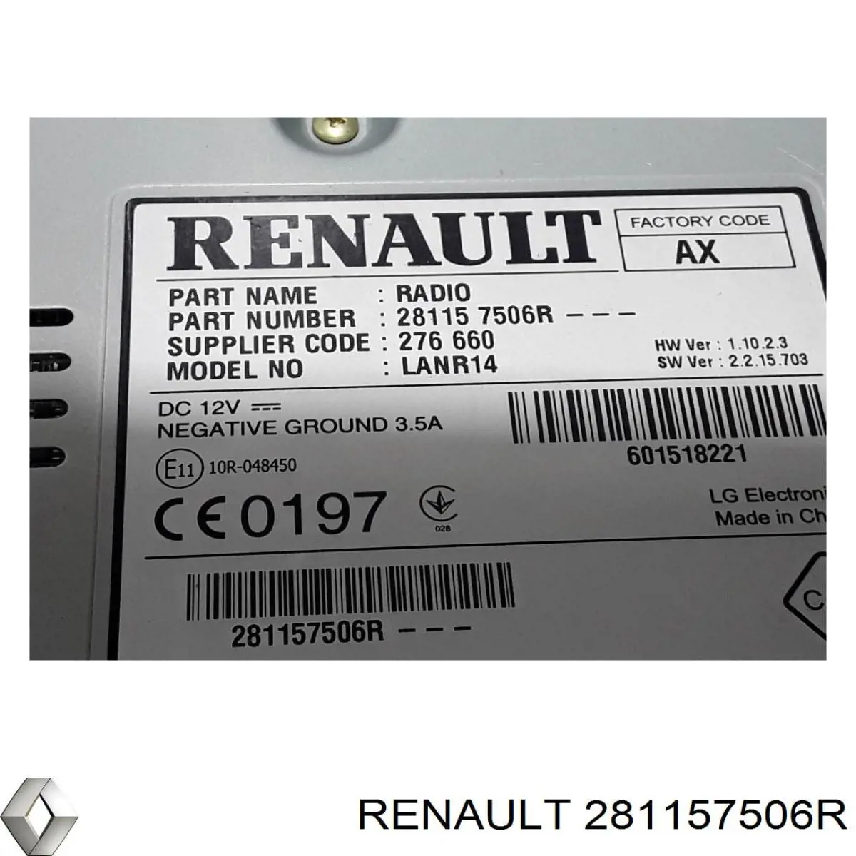 Aparelhagem de som (rádio AM/FM) Renault (RVI) 281157506R preço, a partir de 267,30 USD