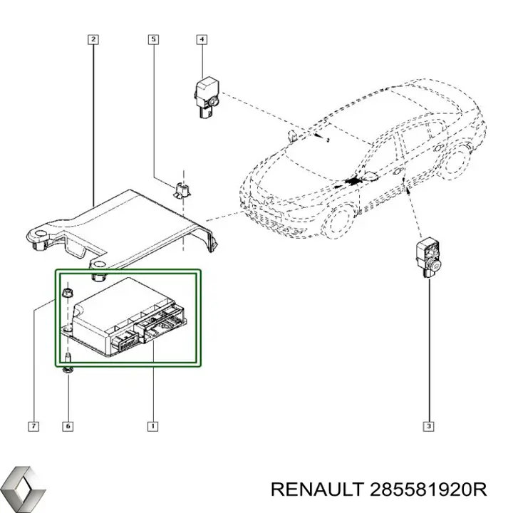 285581920R Renault (RVI) Módulo processador de controlo da bolsa de ar (Centralina eletrônica AIRBAG)