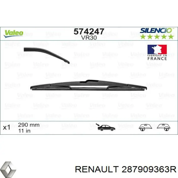 Limpa-pára-brisas de vidro traseiro Renault (RVI) 287909363R preço, a partir de 8,46 USD