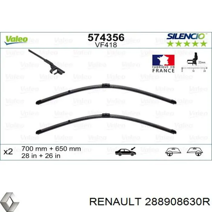 Limpa-pára-brisas do pára-brisas de condutor Renault (RVI) 288908630R preço, a partir de 44,29 USD