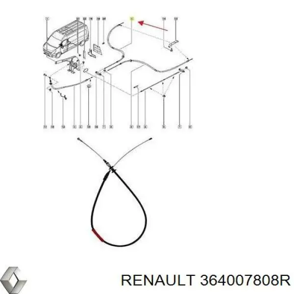 Cabo traseiro direito/esquerdo do freio de estacionamento Renault (RVI) 364007808R preço, a partir de 18,69 USD