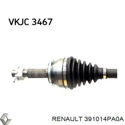 Semieixo (acionador) dianteiro esquerdo Renault (RVI) 391014PA0A