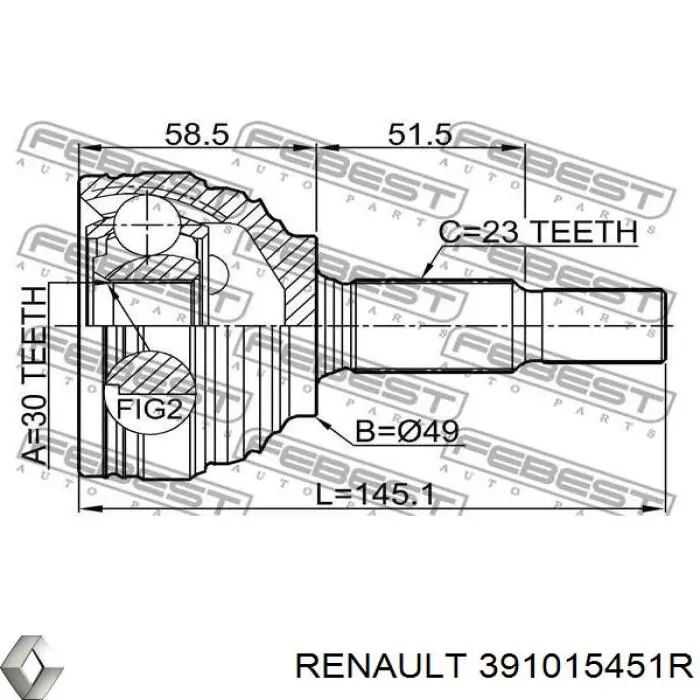 391015451R Renault (RVI) Junta homocinética externa dianteira