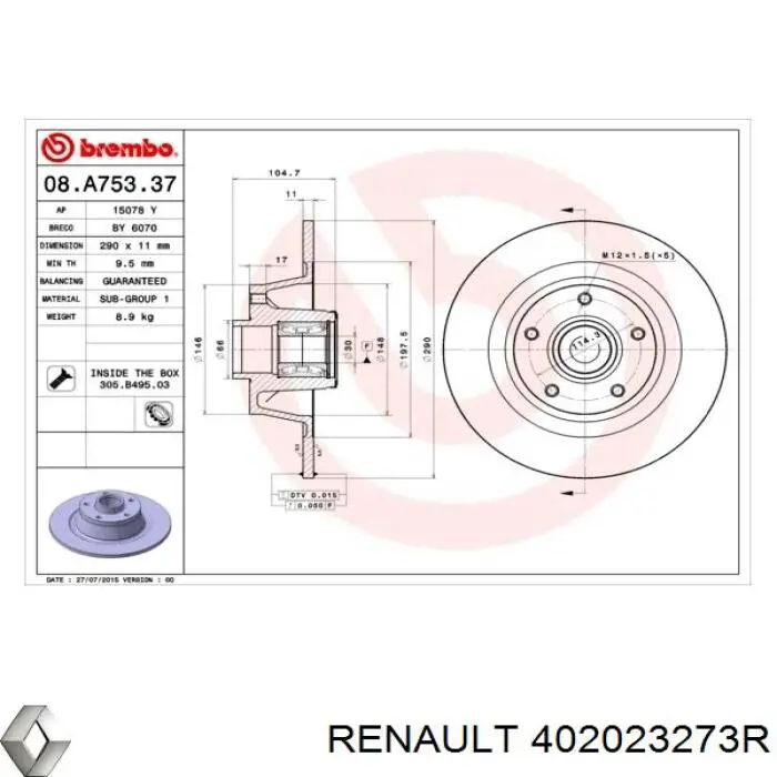 Disco do freio traseiro Renault (RVI) 402023273R preço, a partir de 165,51 USD