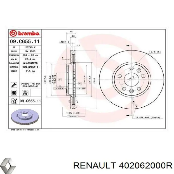 Disco do freio dianteiro Renault (RVI) 402062000R preço, a partir de 75,71 USD