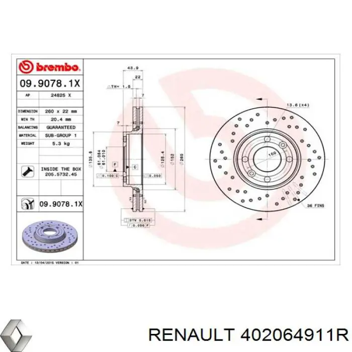 Disco do freio dianteiro Renault (RVI) 402064911R preço, a partir de 45,97 USD