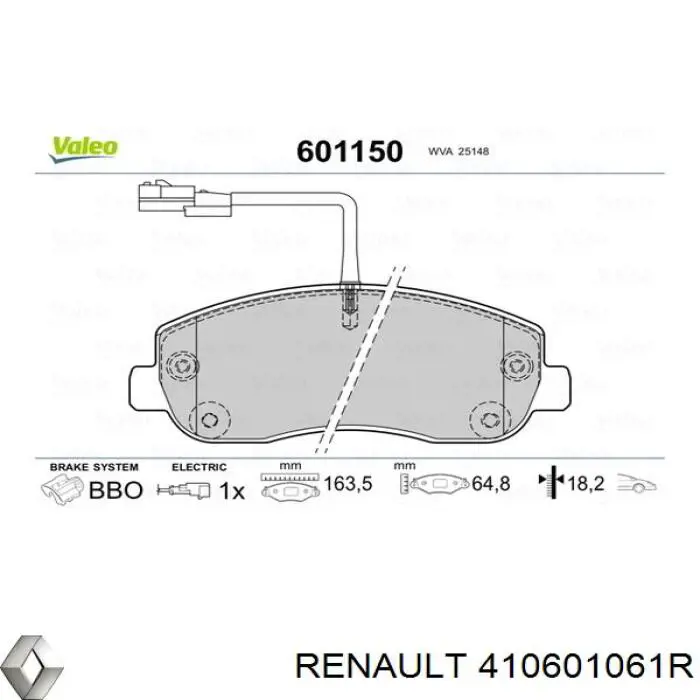 410601061R Renault (RVI) Sapatas do freio dianteiras de disco