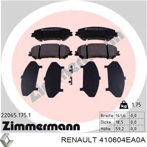 Compre 410604EA0A Renault (RVI) Sapatas do freio dianteiras de disco