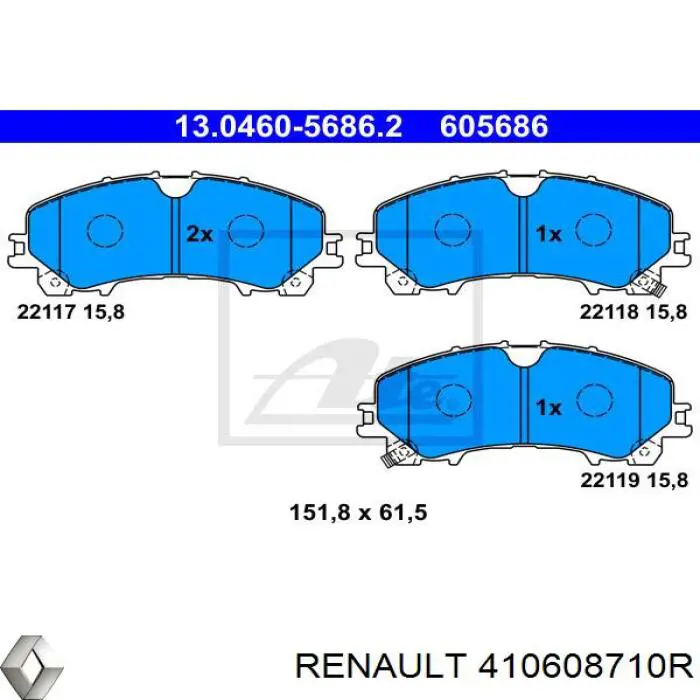 Sapatas do freio dianteiras de disco Renault (RVI) 410608710R
