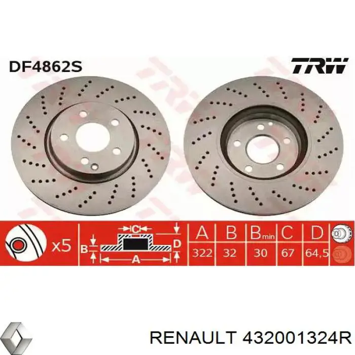 432001324R Renault (RVI) Tambor do freio traseiro