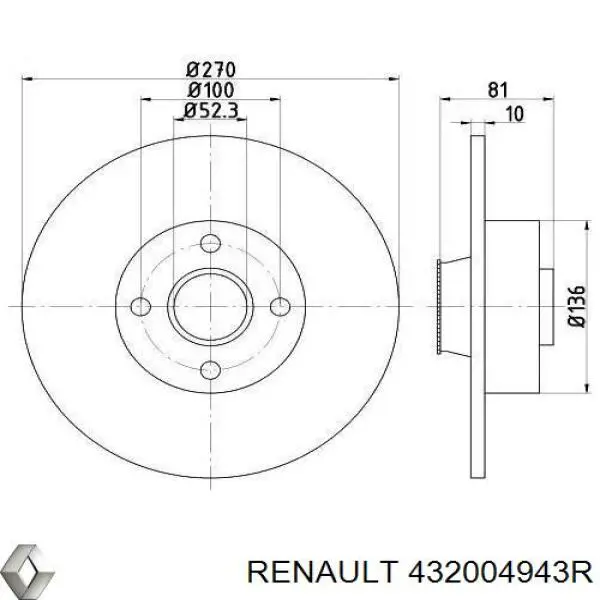 432004943R Renault (RVI) Disco do freio traseiro