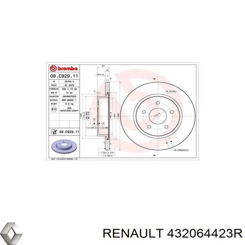 Disco do freio traseiro Renault (RVI) 432064423R preço, a partir de 49,82 USD