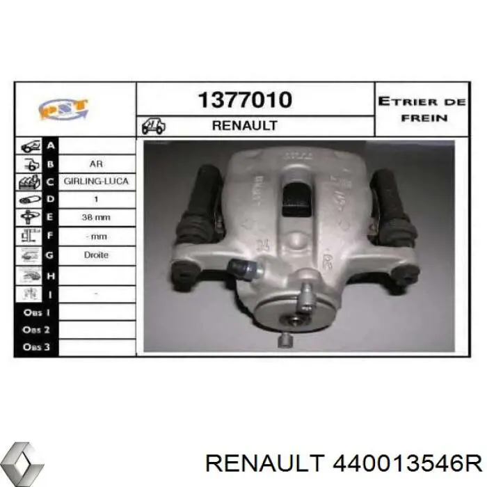 440013546R Renault (RVI) Suporte do freio traseiro direito