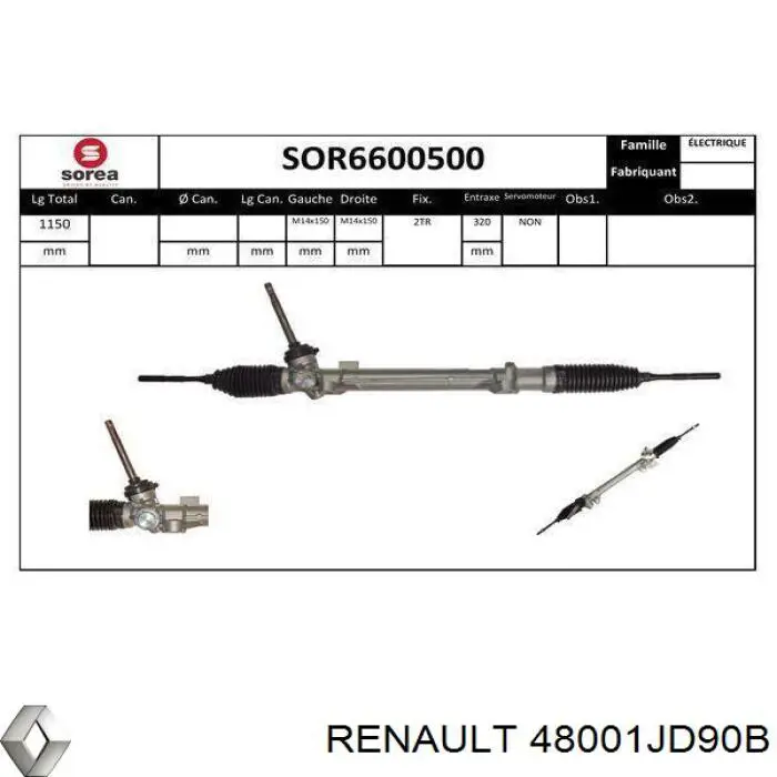 Cremalheira da direção Renault (RVI) 48001JD90B preço, a partir de 68,85 USD