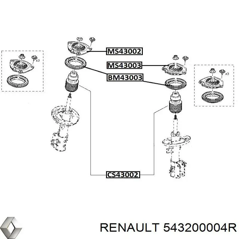 Suporte de amortecedor dianteiro esquerdo Renault (RVI) 543200004R preço, a partir de 41,64 USD