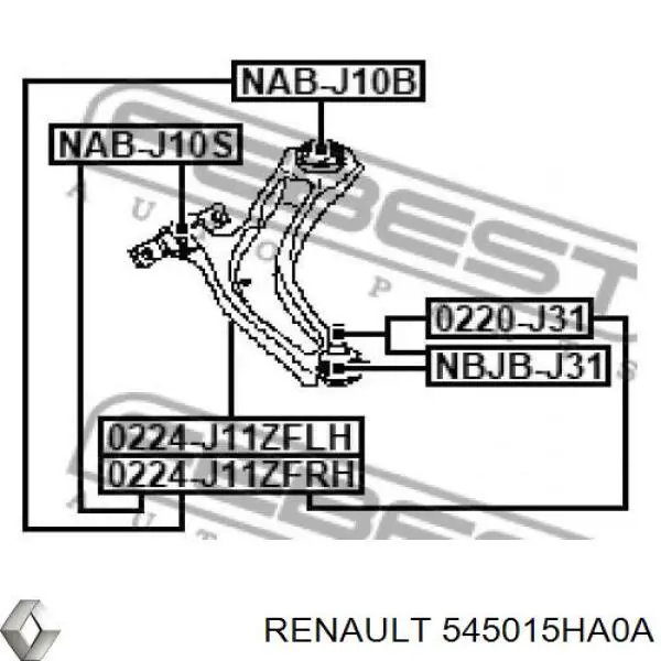 545015HA0A Renault (RVI) Braço oscilante inferior esquerdo de suspensão dianteira