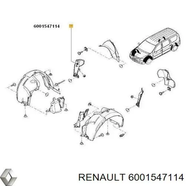 6001547114 Renault (RVI) Guarda-barras direito dianteiro do pára-lama traseiro