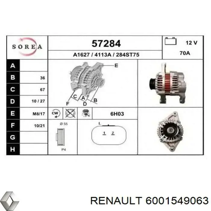 Gerador Renault (RVI) 6001549063 preço, a partir de 67,05 USD