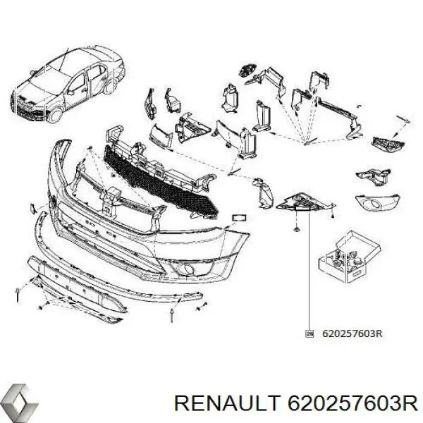 Proteção esquerda do pára-choque dianteiro Renault (RVI) 620257603R preço, a partir de 15,49 USD
