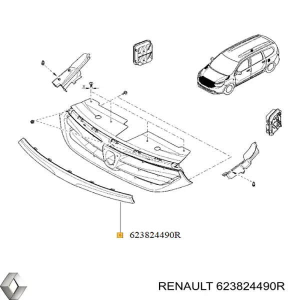 623824490R Renault (RVI) Placa sobreposta (carcaça) de grelha do radiador