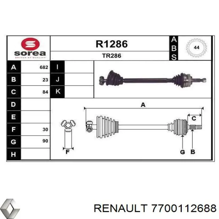 Semieixo (acionador) dianteiro esquerdo Renault (RVI) 7700112688 preço, a partir de 73,34 USD
