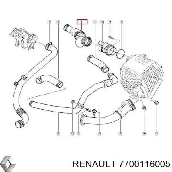 Cano derivado de ar, entrada na turbina (supercompressão) Renault (RVI) 7700116005 preço, a partir de 37,75 USD