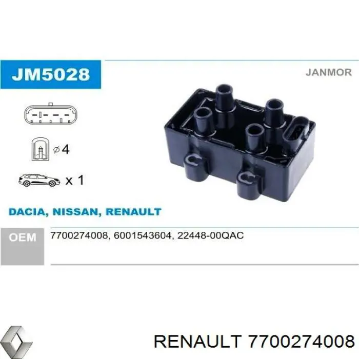 Compre 7700274008 Renault (RVI) Bobina de ignição