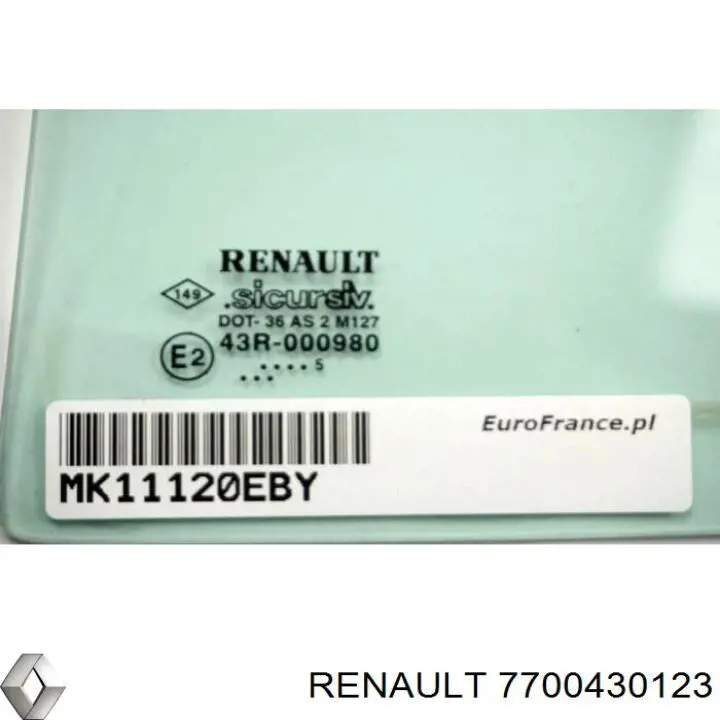 Compre 7700430123 Renault (RVI) Vidro da porta traseira direita