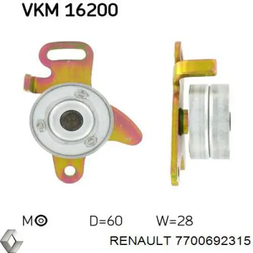 Rolo de reguladora de tensão da correia do mecanismo de distribuição de gás 7700692315 Renault (RVI)