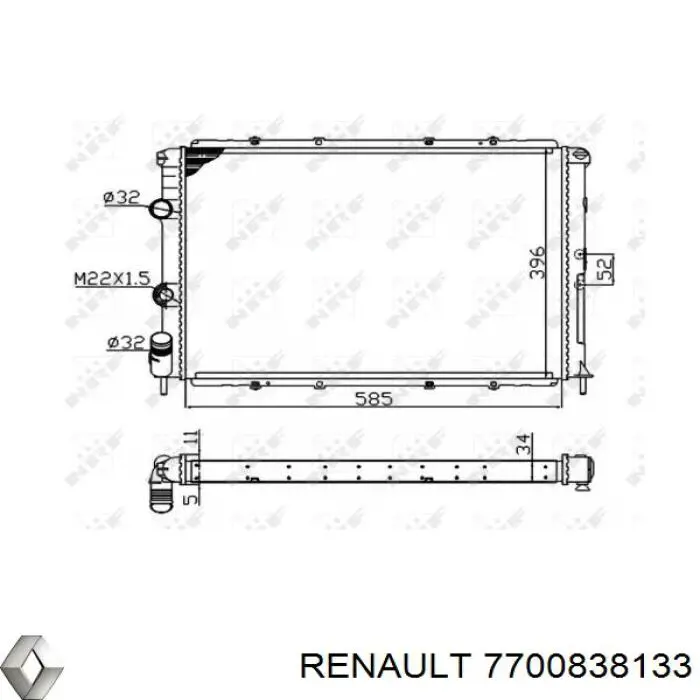 7700838133 Renault (RVI) Radiador de esfriamento de motor