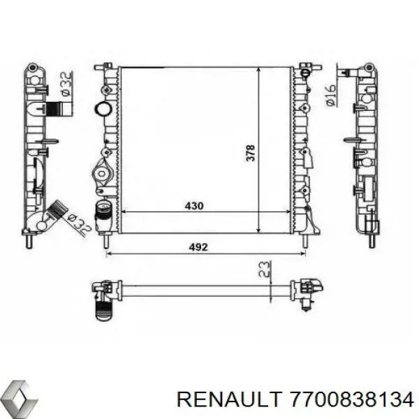 7700838134 Renault (RVI) Radiador de esfriamento de motor