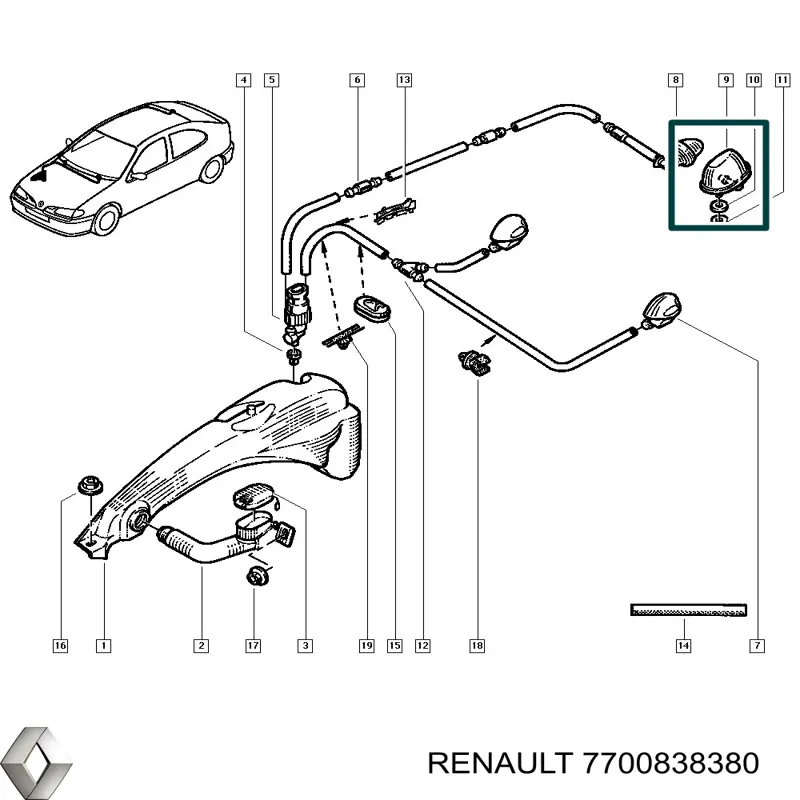 7700838380 Renault (RVI) Injetor de fluido para lavador de vidro traseiro