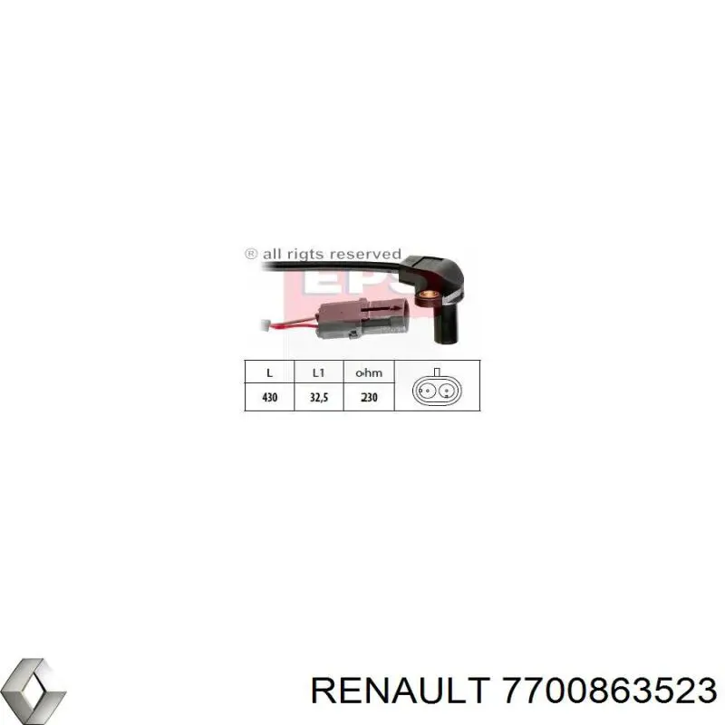 7700863523 Renault (RVI) Sensor de posição (de revoluções) de cambota